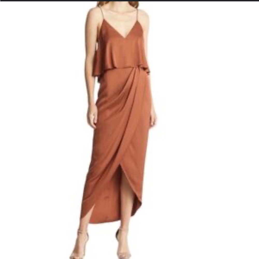 SHONA JOY Luxe Cocktail Frill Midi Dress made with Recycled Materials